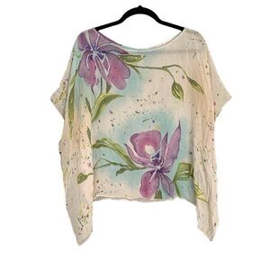 DEANE & WHITE Silk Oversized Watercolour Floral Print Blouse Semi-Sheer M